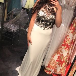 White & Silver Bejeweled One-Piece Formal Dress!